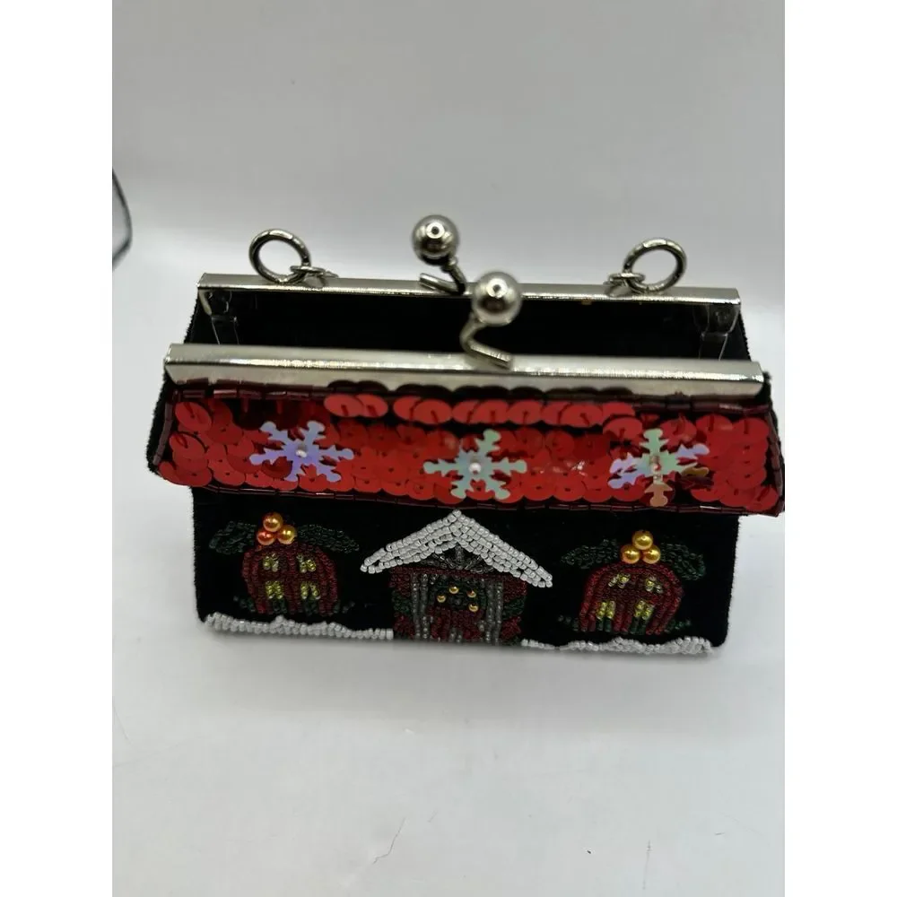 Little velvet and beads and sequins‎ christmas kiss lock purse
